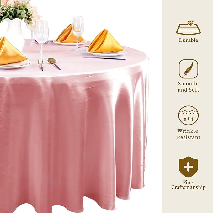 fani 6 Pack 108 Inch Rose Gold Round Tablecloth - Premium Silky Satin Tablecloth Overlay Smooth Fabric Table Cover Linens, Table Decoration for Wedding Party Banquet Events Restaurant Kitchen Dining