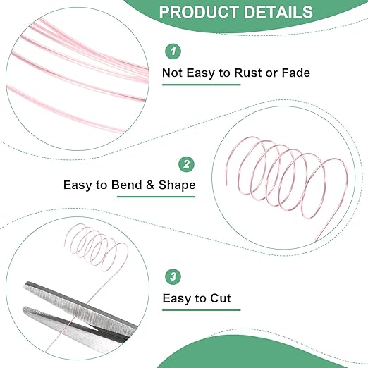 0.4 mm/26 Gauge Copper Wire for Jewelry Making, 30.2FT Copper Beading Craft Wire for Jewelry/Weaving/DIY Crafting/Planting, Color-Retaining [9.2M, Rose Gold]