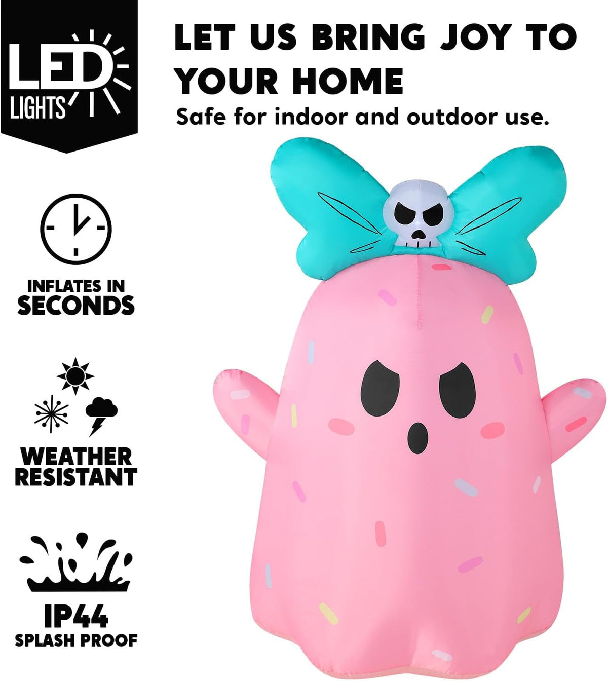 Joiedomi 5FT Tall Halloween Inflatable Ghost Outdoor Decorations, Cute Pink G...