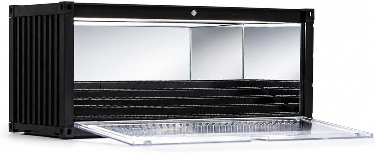 minifigure display case with light & 5-tier removable shown in use