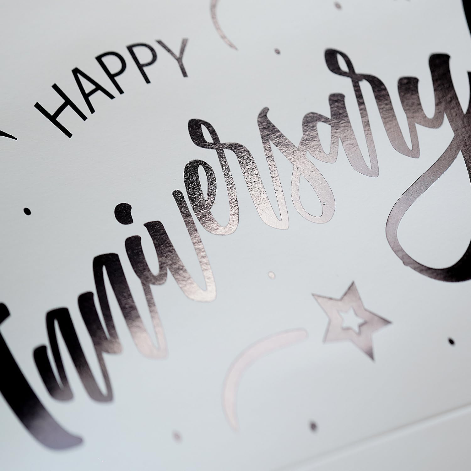 JWSCYSY 15.7" White and Metallic Black Happy Anniversary Bag with Card, Gift Bag with Ribbon and Tissue Paper, Gift ideas for Anniversary Party, Wedding Party Supplies.
