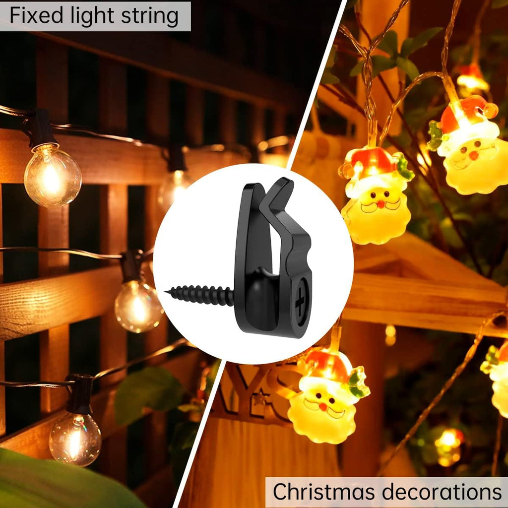 GEZIDEA String Light Hanger Hooks,Screw in Hooks for Hanging Christmas Light,Led Fairy Led Light Clips,Black,50 Pack (Small)