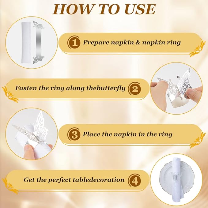 150PCS Butterfly Napkin Rings for Luxury Banquet Style, Reusable Paper Napkin Holders for Wedding Banquet Dinner Table Decor, and Catering Party Services (Silver)