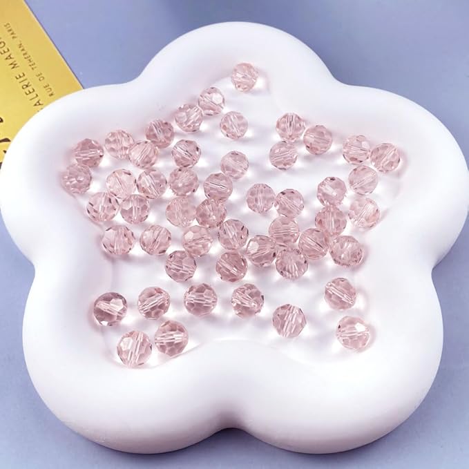 200 PCS 6mm Crystal Glass Beads Round Multiple Faceted Loose Spacer Glass Beads for DIY Handcrafte Bracelet Necklace Earring Jewelry Making(Pink)