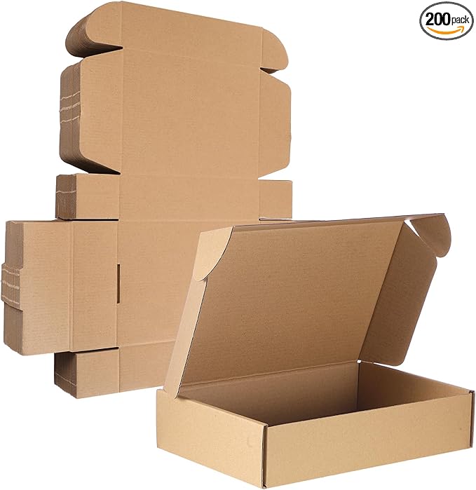 Qilery 200 Pcs Shipping Boxes Cardboard Gift Corrugated Cardboard Brown Boxes Mailer Packaging for Mailing Small Business Present (9 x 6 x 2 Inch)
