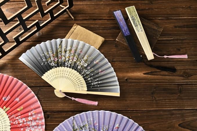 HUNANBANG 10 Pieces Oriental Bamboo Folding Hand Fans Church Wedding Gift, Party Favors, DIY Decoration Gift Size 8 1/4" Wholesale 10pack(bamboo10pack)
