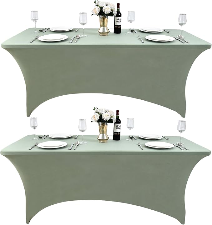 118 2-Pack 4ft Spandex Table Covers for Rectangular Folding Tables - Wrinkle Resistant Stretch Tight Table Cloths - Ultimate Fitted Table Protector for Parties, Banquet, and Wedding
