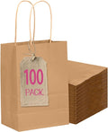 qiqee 100-Packs Brown Paper Gift Bags with Handles Bulk 4.5"×2.5"×6" Mini Size Gift Bags Multiple Uses