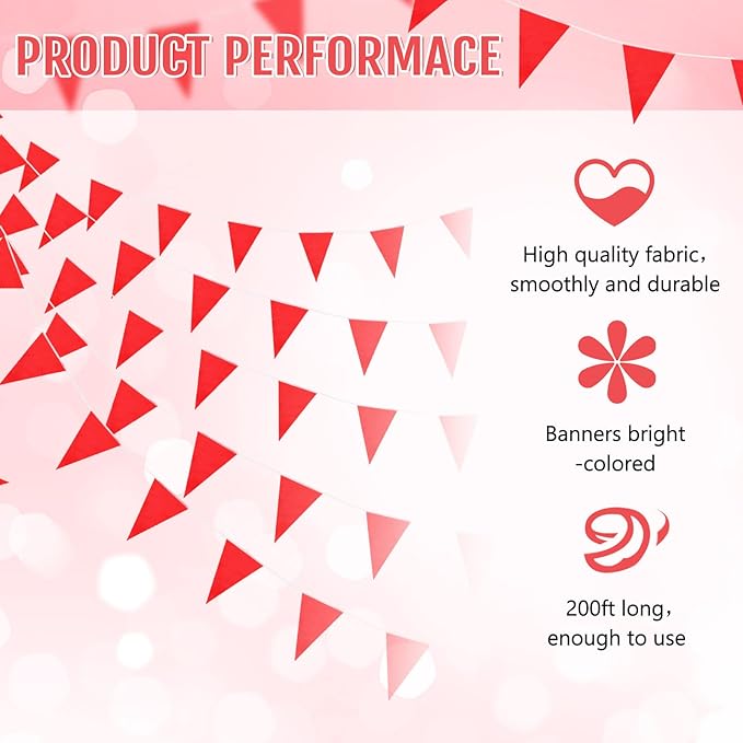 Tatuo 200 Feet Solid Pennant Banners Flags String Triangle Hanging DIY Bunting Flags Party Decorations for Grand Opening Party Banners for Kids Birthday, Shops (Red)