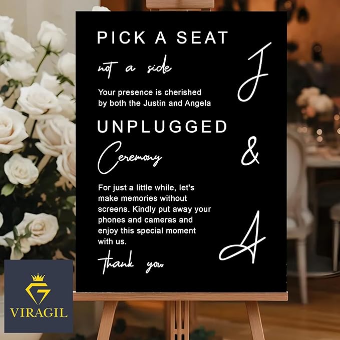 Modern Wedding Yard Sign – Pick a Seat & Unplugged Ceremony – Artistic Layout – Custom Acrylic or Corrugated Sign