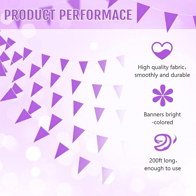 Tatuo 200 Feet Solid Pennant Banners Flags String Triangle Hanging DIY Bunting Flags Party Decorations for Grand Opening Party Banners for Kids Birthday, Shops (Purple)