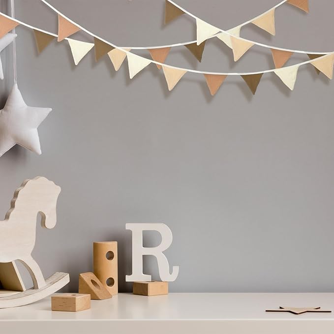 Oudain 15.5 ft Pennant Banner Flags, 2 Pcs Nursery Garland Triangle Bunting Flag Baby Banner for Nursery Decor Baby Birthday Boho Wedding Shower Party Event, Each 7.75 ft(Khaki Colors)