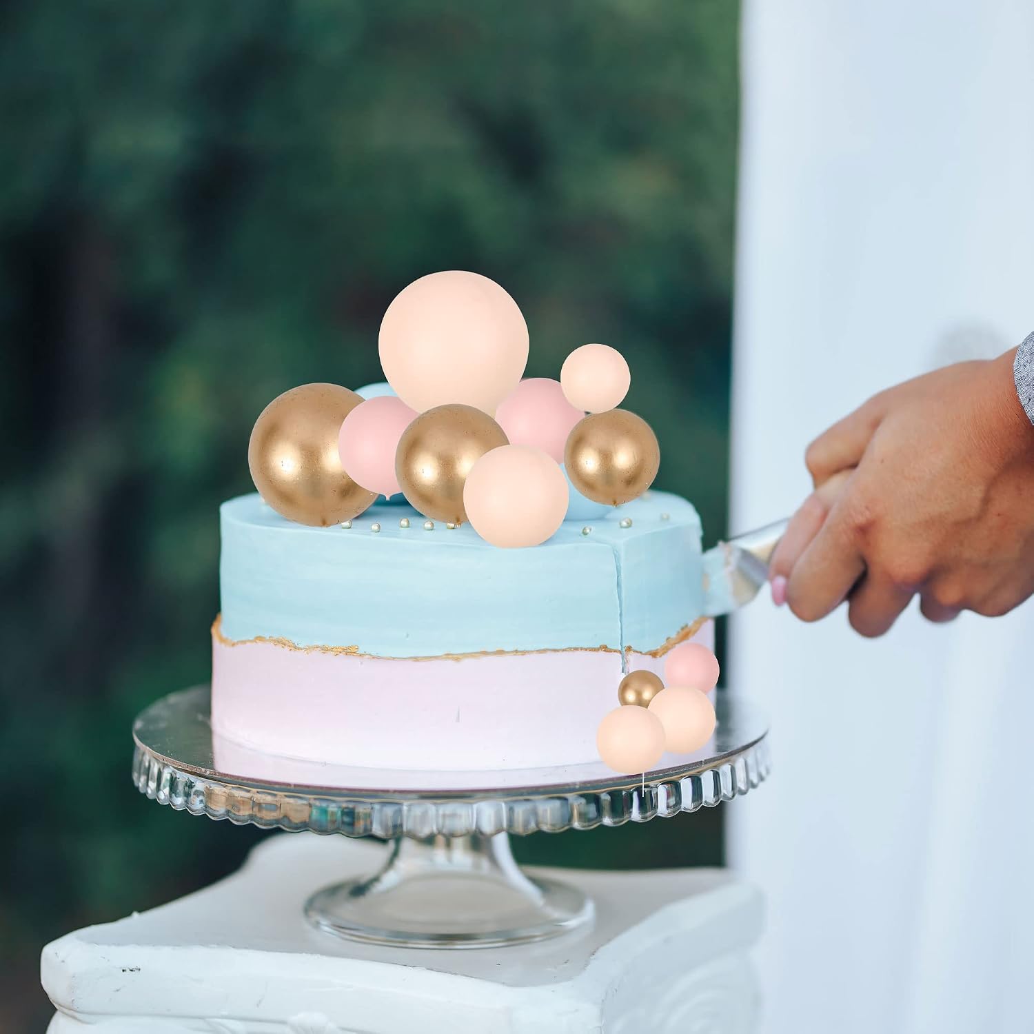 Gyufise 30Pcs Ball Cake Topper Ball Cake Picks Colorful Pearl Ball Shaped Cupcake Insert Cake Topper for Bear Theme Birthday Party Favors Wedding Decoration Supplies Apricot Gold Light Brown