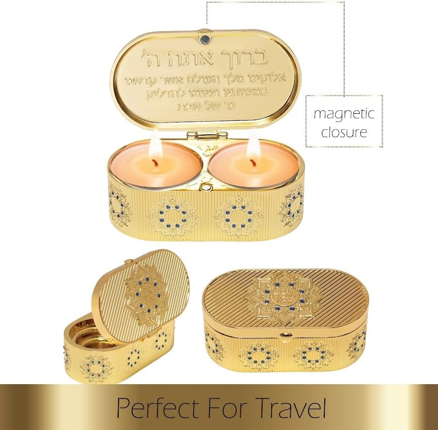 Beautiful Candle Holders that Will Enhance Your Home Décor for Jewish Shabbat or Holidays,A Wonderful Gift for Mother's Day -with Deluxe Engraved Design. (Gold Hoshen Stones)