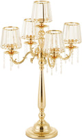 5 Arms Crystal Gold Candelabra Centerpiece | 33 Inch Tall Candle Holder with Glass Shade,Table Decor for Wedding Anniversary Dinner Party Home Gift