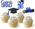 24Pcs Graduation Cupcake Toppers, Black and Blue Graduation Decorations Class of 2026 Cupcake Toppers (Black Blue)