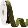 Ribbli Moss Green Velvet Ribbon 1 Inches Luxury Crinkled Green Christmas Ribbon for Gift Wrapping Crafts Home Decor-Continuous 10 Yard