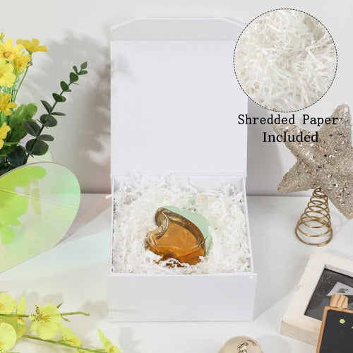 1 Pcs 6x6x3 Inch White Magnetic Gift Box Small Magnetic Box with Crinkle Paper White Small Gift Box with Shredded Paper Luxury Gift Boxes with Lids for Presents