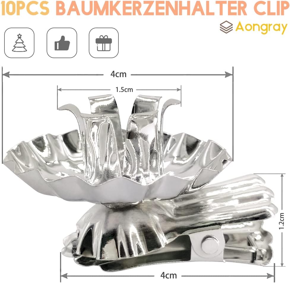 Pack of 20 Tree Candle Holders Clip Silver Candle Holders Christmas Tree Candle Inserts Decorative Mini Candle Holder for Tree Candles, Birthday Candles, Table Candles, Tea Lights