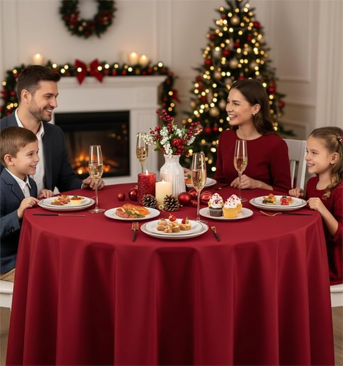 Fitable 8 Pack Round Tablecloths: Stain Resistant Wrinkle Free Circle Table Clothes, Washable Reusable Polyester Table Covers for Wedding Christmas Party Birthday Banquet Reception(Red, 120 Inch)