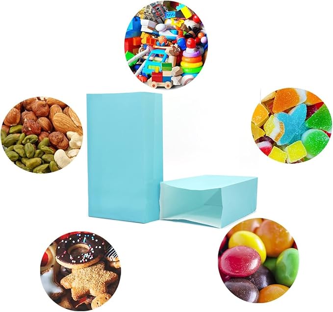 Oletx 30-Pack Blue Party Favor Paper Bags, 9'' Wrapped Treat Goodie Candy Paper Lunch Bags for Birthday Party, Babyshower, School Activitities