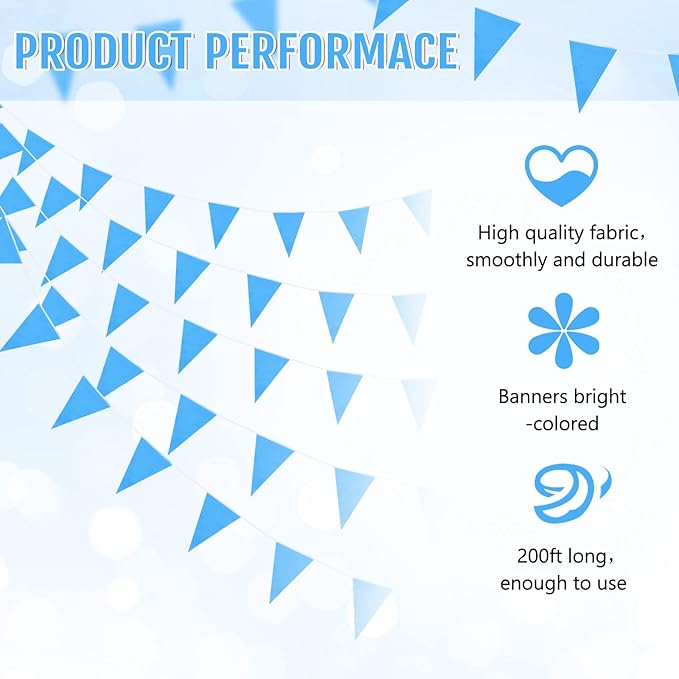 Tatuo 200 Feet Solid Pennant Banners Flags String Triangle Hanging DIY Bunting Flags Party Decorations for Grand Opening Party Banners for Kids Birthday, Shops (Blue)