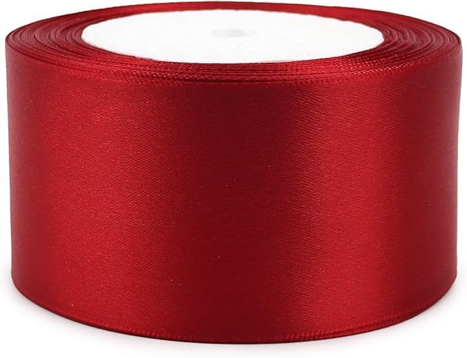 Deep red Solid Satin Ribbon 2 Inch 25 Yards Solid Polyester Fabric Ribbon for Gift Wrapping Wedding Christmas Baby Shower Birthday Party Decoration Handmade Immortal Flower Craft