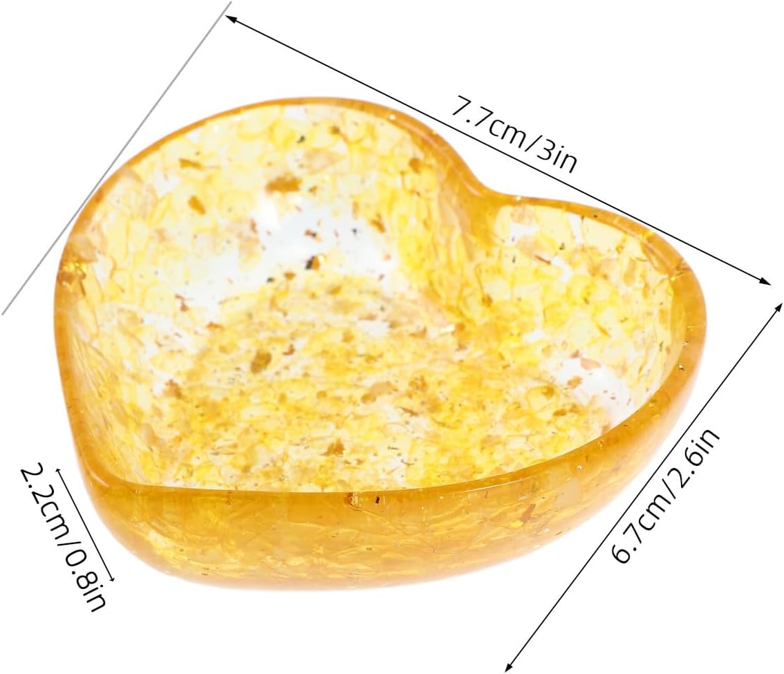 DOITOOL Heart Shaped Candle Holder Resin Craft Decorative Bowl with Yellow Crystal and Resin Material Handpolished and Built to Last for Bedroom and Home Decor