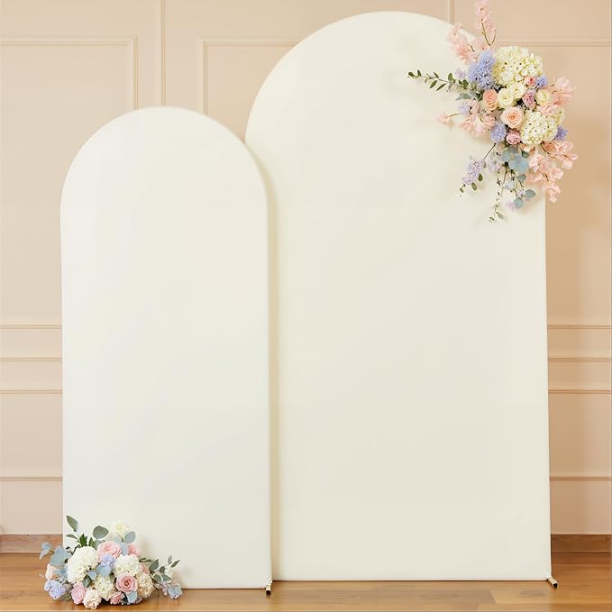 7.2FT 6FT Arch Backdrop Cover for Wedding, Set of 2 Stretchy Spandex Fitted Arch Stand Cover for Baby Shower, Birthday Party Decor, Chiara Backdrop Cover with Double-Sided Design(Ivory)