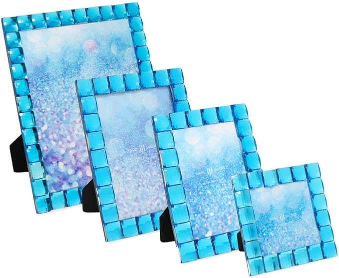 Isaac Jacobs Decorative Sparkling Turquoise Jewel Picture Frame, Photo Display & Home Décor (8x10, Turquoise)