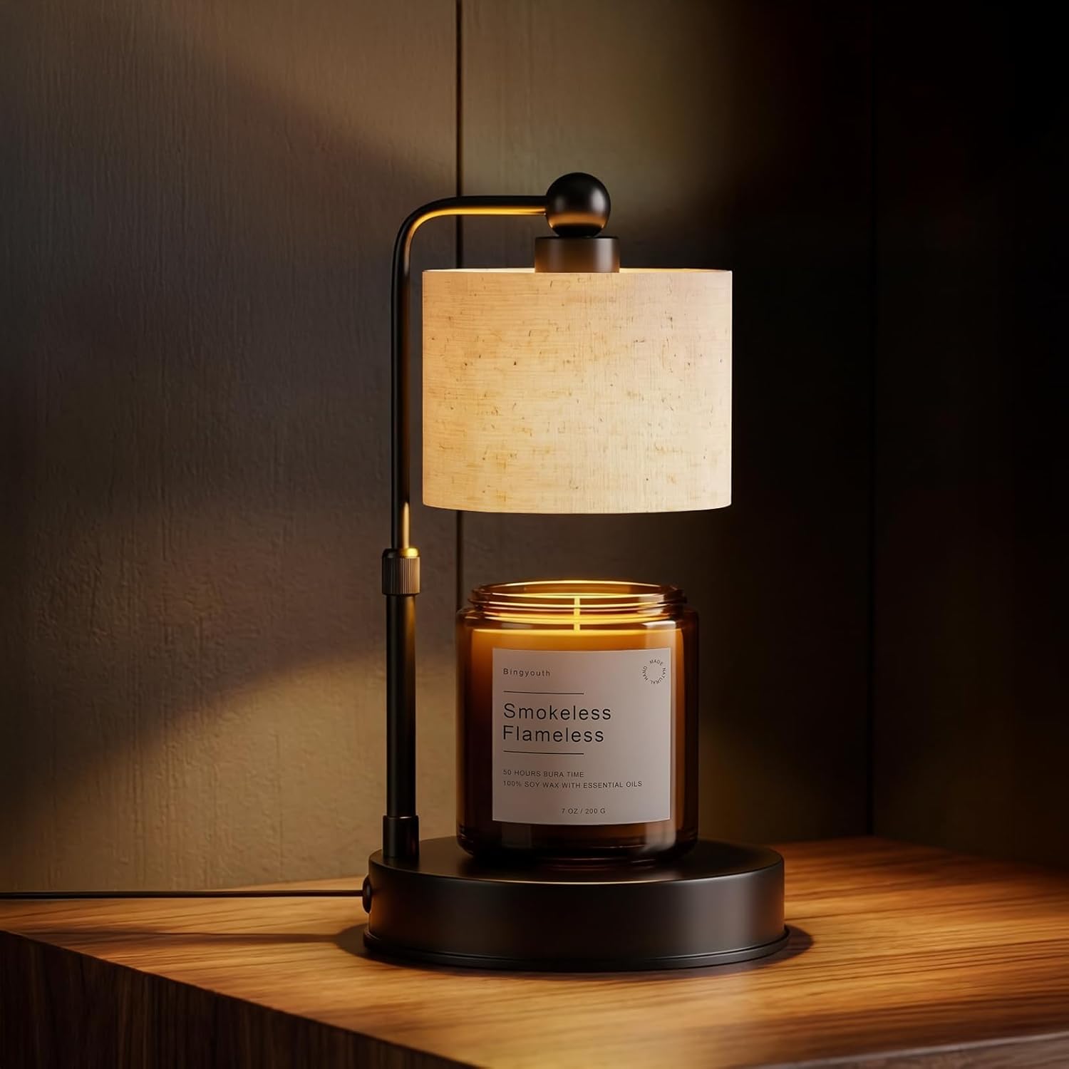 Candle Warmer Lamp with Timer, Modern Farmhouse Candle Warmer, Height Adjustable & Dimmable Electric Candle Warmer Lamp, Includes 2 Bulbs, Birthday Gift for Women, Mom, Housewarming - Flaxen