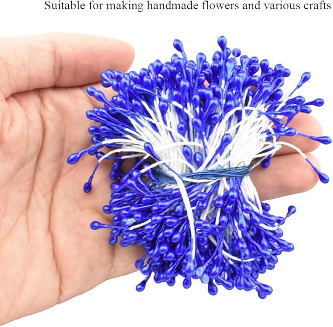 HAHIYO 700Pcs 3mm Royal Blue Pearl Double Head Flower Stamen Pistil - Handmade Artificial Pearlized Floral Pollen for Making, Scrapbook Decoration