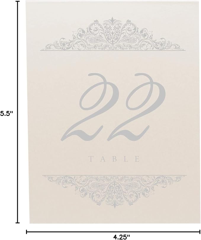 Paisley Wedding Table Numbers (Select Color/Quantity), Champagne, Silver, 1-75, Double Sided, Tent or Use in a Stand, Great for Parties & Restaurants - Made in the USA