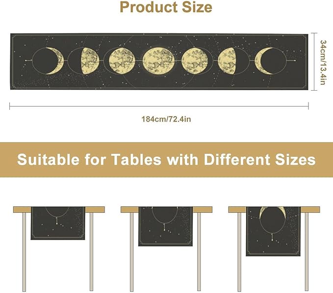 Sun Moon Table Runner, Mysterious Universe Milky Way Interstellar Space Western Traditional Elements able Runner for Party Living Room Home Kitchen Dinner Table Runner 13x36 Inch