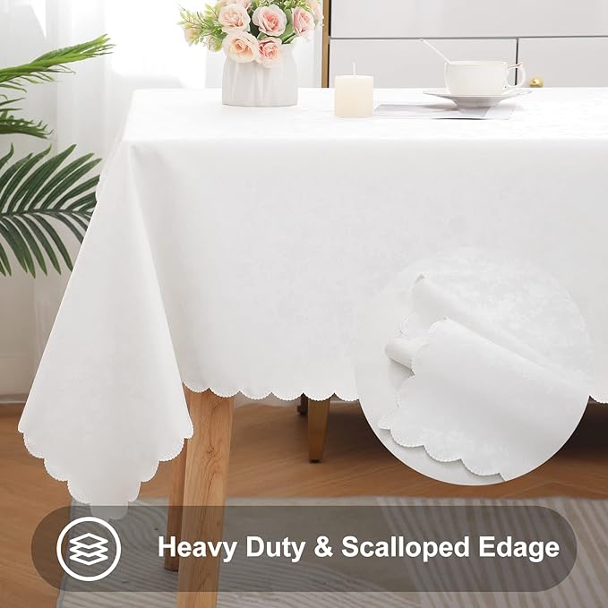 Smiry Square Table Cloth, Waterproof Heavy Duty Vinyl Tablecloths, Wipeable Washable Table Cover for Kitchen and Dining Room (White, 54" X 54")