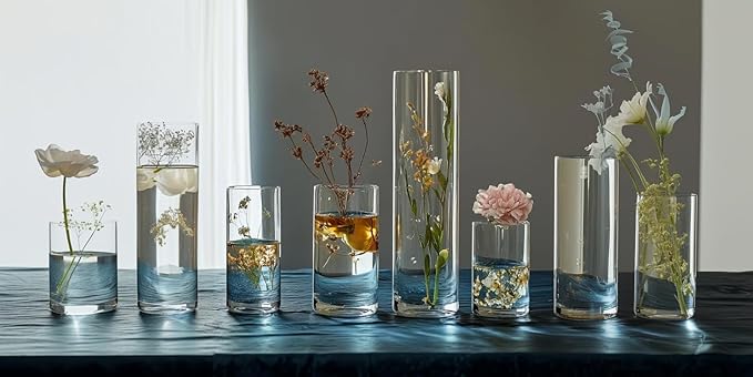 Glass Vase Cylindrical Vase for Tabletop Decoration, Candle Glass Vase, Pebble Vase for Party, Wedding, Banquet Decoration (42, 5.9+5.9+7.9+7.9+10+10+11.9inch)