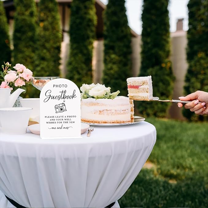 Acrylic Wedding Sign Photo Guestbook Sign for Wedding Wedding Signs for Ceremony Modern Calligraphy Arch Acrylic Table Top Sign for Wedding Reception and Event Party Table(white）