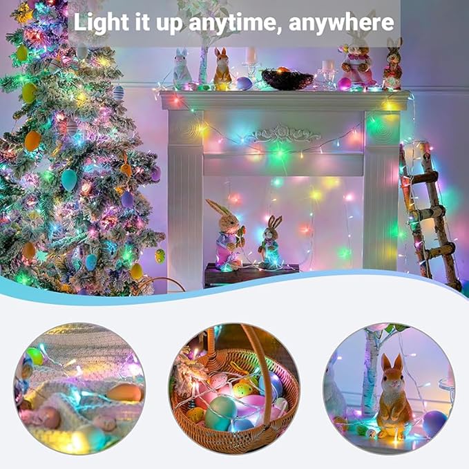 LAMPHOME 33ft Christmas Decorative Mini Lights, 100 LED Easter String Light Decoration, Easter Pastel Lights 11 Lighting Modes for Indoor Outdoor Xmas Tree Wedding Party Decoration (Multicolor)