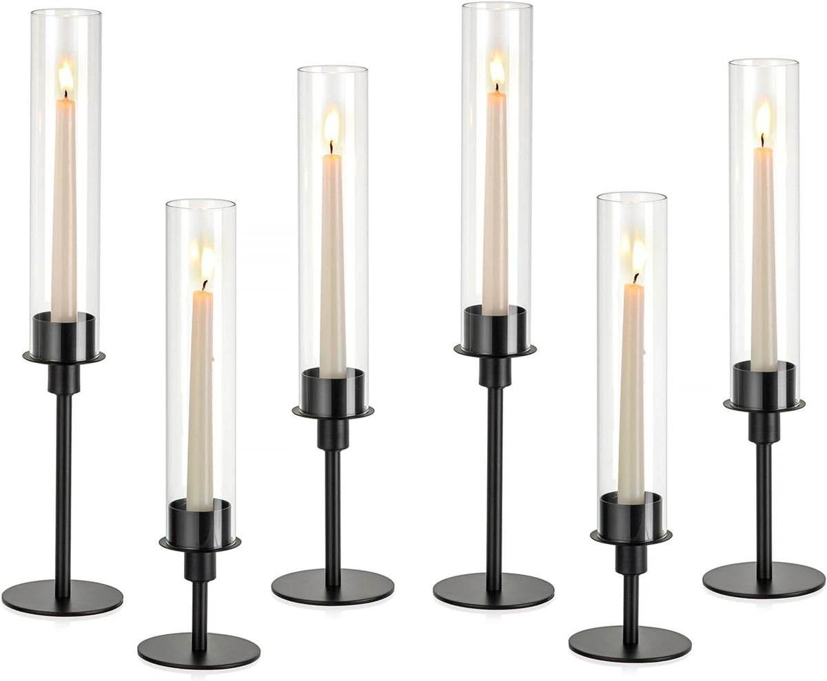 Sziqiqi Black Hurricane Candle Holders: Black Candlestick Holders, Set of 6