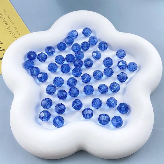 200 PCS 6mm Crystal Glass Beads Round Multiple Faceted Loose Spacer Glass Beads for DIY Handcrafte Bracelet Necklace Earring Jewelry Making(Light Sapphire)