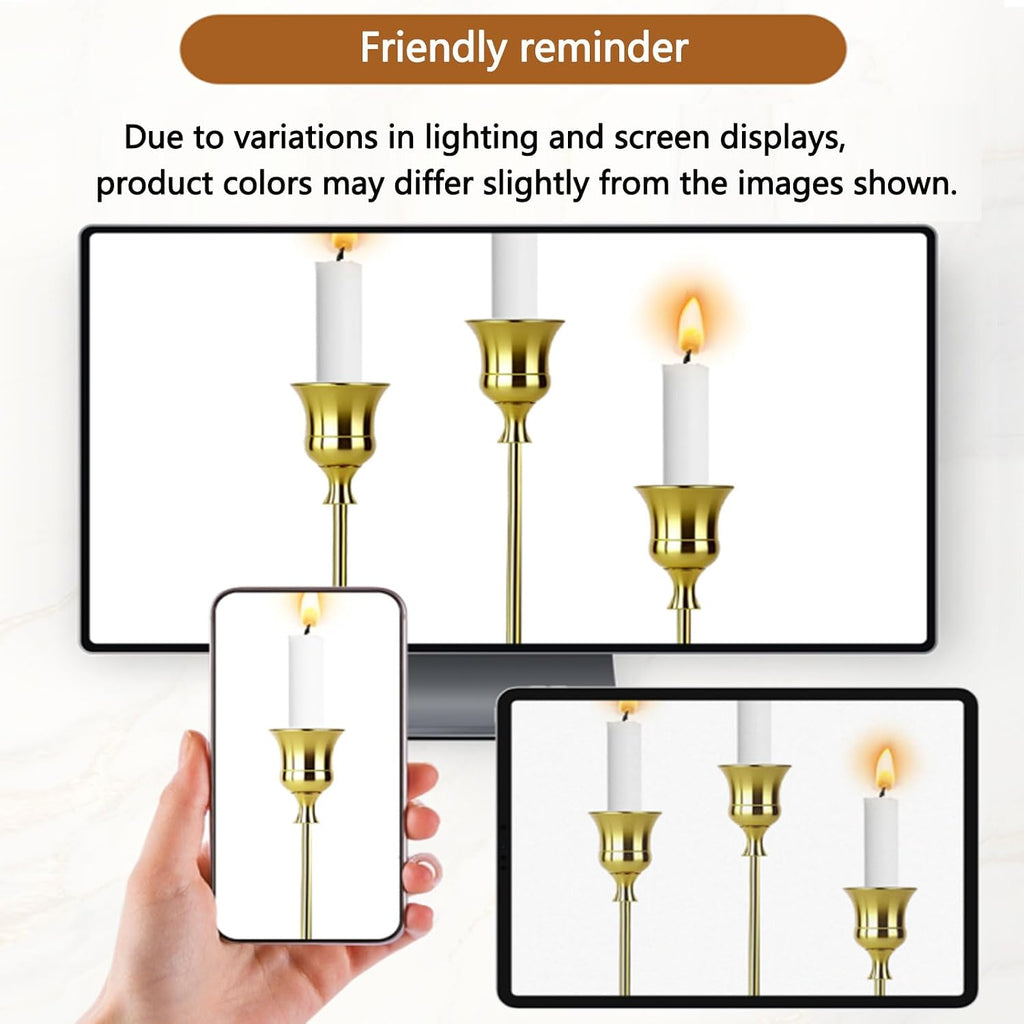 10 Sets Candle Gold Metal Candlestick Holders -Vintage Modern Metal Taper Candle Holders, Decorative Centerpiece for Table Mantel, Wedding Kitchen Home Decor, Wedding Gift,30Pcs