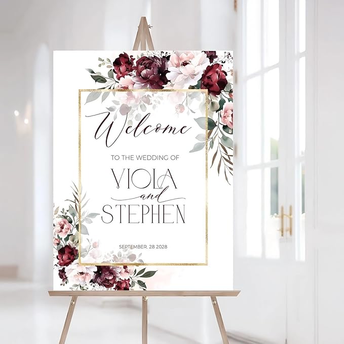 Burgundy Wedding Welcome Sign, Gold Dusty Pink To The Wedding Of