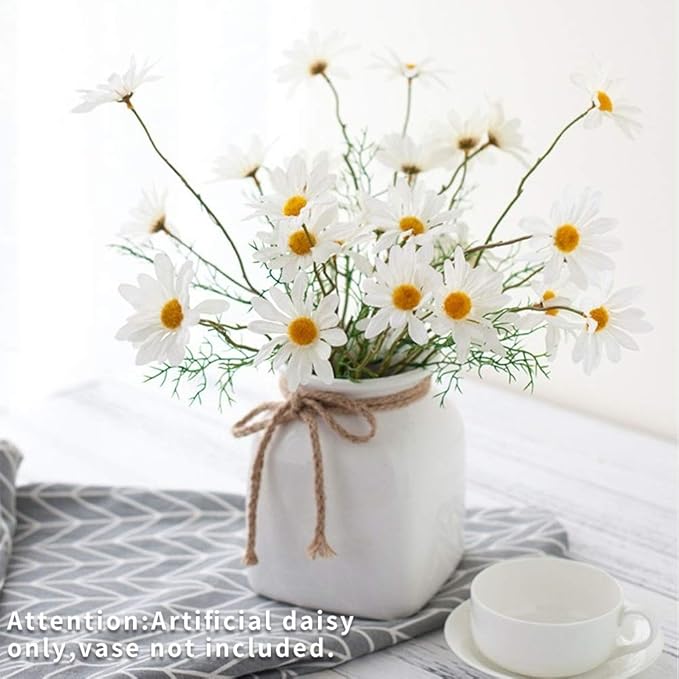 AmyHomie Artificial Flowers,10 pcs Silk Daisy, Artificial Gerber Daisy for Home Decoration, Fake Wildflowers Spring Flowers for Wedding Decoration(Milk White)