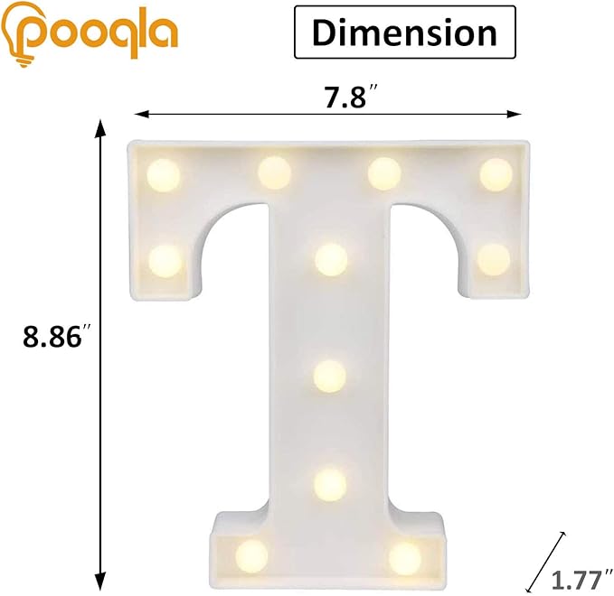 Pooqla LED Marquee Letter Lights Sign, Light Up Alphabet Letter for Home Party Wedding Decoration T