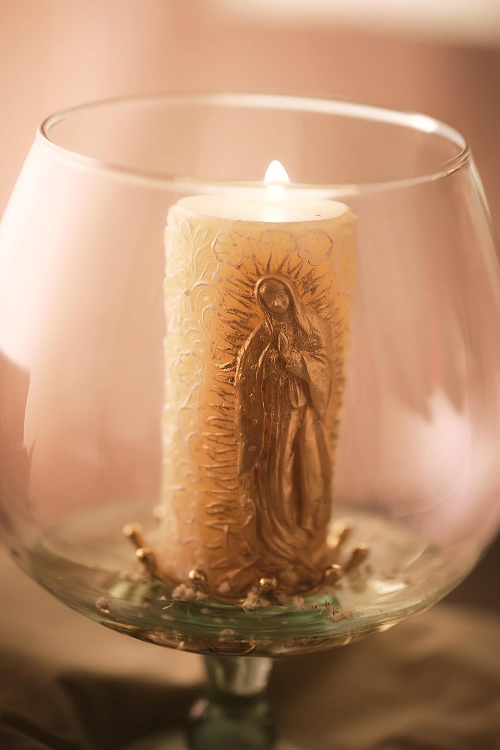 Kanica Virgen de Guadalupe Candle Protects The Family Union, Decorative, Religious Candles with White & Golden Design - Perfect for Baptism, Wedding, Gifting & More - Traditional Christian Candles