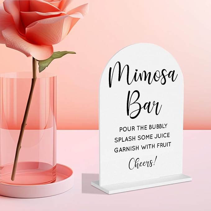 Wedding Mimosa Bar Supplies, Bridal Shower Sign White Acrylic Table Sign for Marriage Parties Anniversaries Reception Cafe Hotel Party Bar Business Event