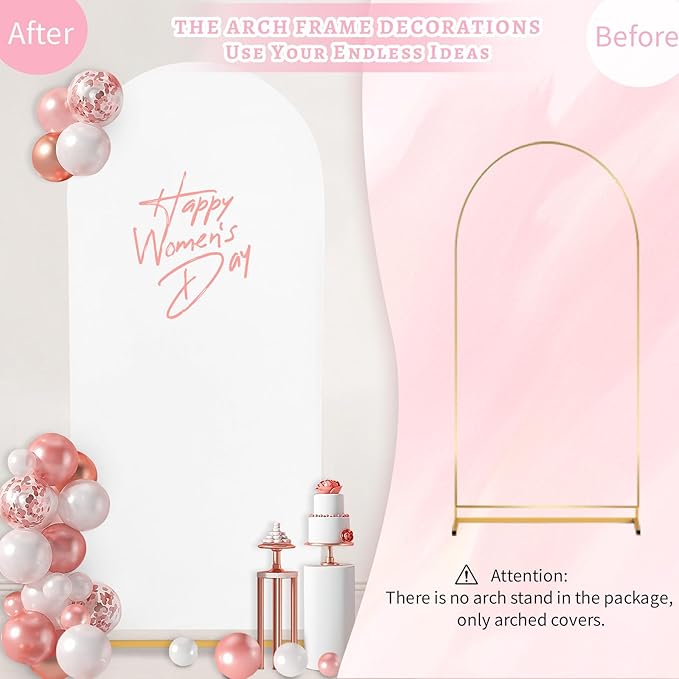 SoarDream 7.2FT Wedding Arch Cover White Spandex Fitted Wedding Arch Stand Covers Fitted for Round Top Chiara Arch Cover Fabric Stretchy Backdrop for Bridal Baby Shower Birthday Party Balloon Decor