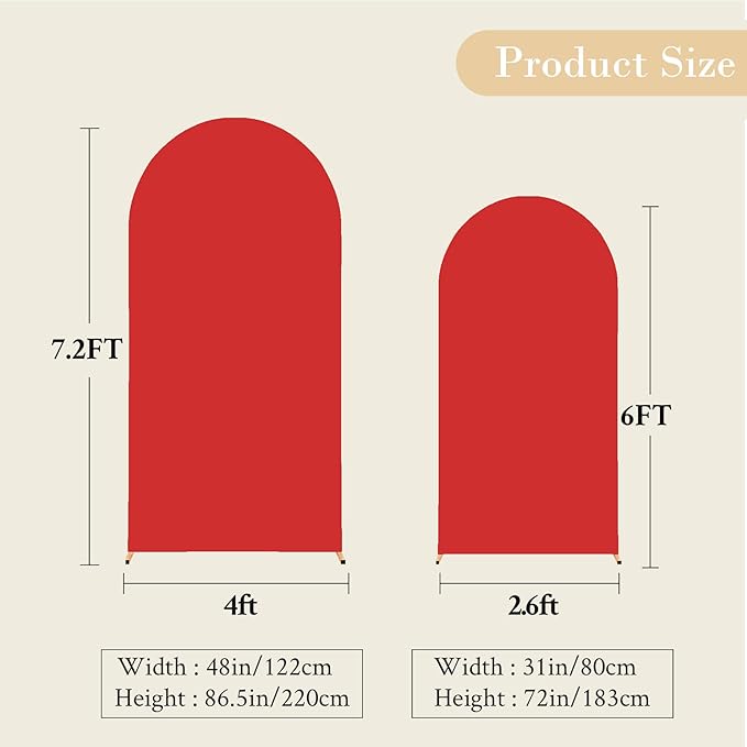 Red Black Arch Backdrop Cover for Wedding, Set of 2 Stretchy Spandex Fitted Arch Stand Cover for Baby Shower, Birthday Party Decor, Chiara Backdrop Cover with Double-Sided Design(7.2FT 6FT)