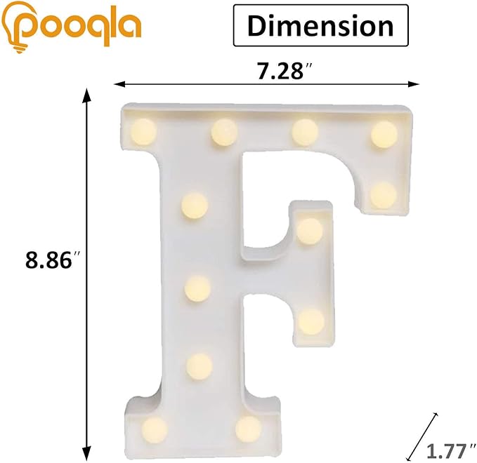 Pooqla LED Marquee Letter Lights Sign, Light Up Alphabet Letter for Home Party Wedding Decoration F