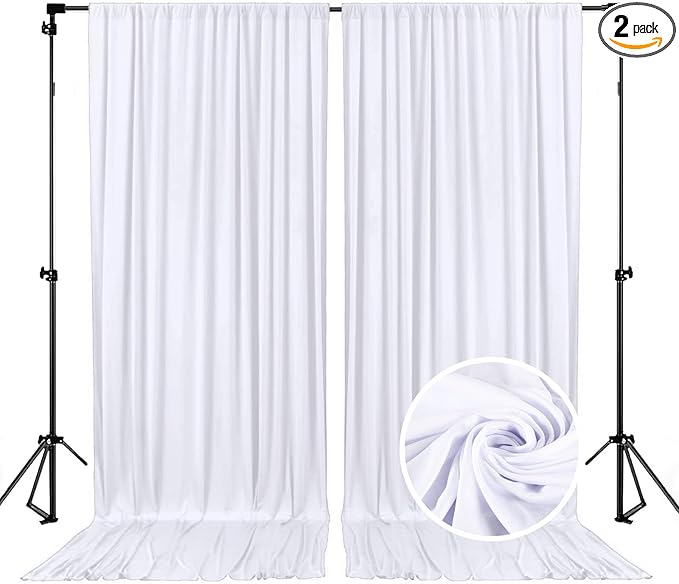 10 x 7 Feet White Backdrop Curtain for Partie, Background Curtains for Photoshoot, Birthday, Wedding, Halloween, Thanksgiving, Christmas, New Year Party Decorations 5Ft x 7Ft, 2 Panels